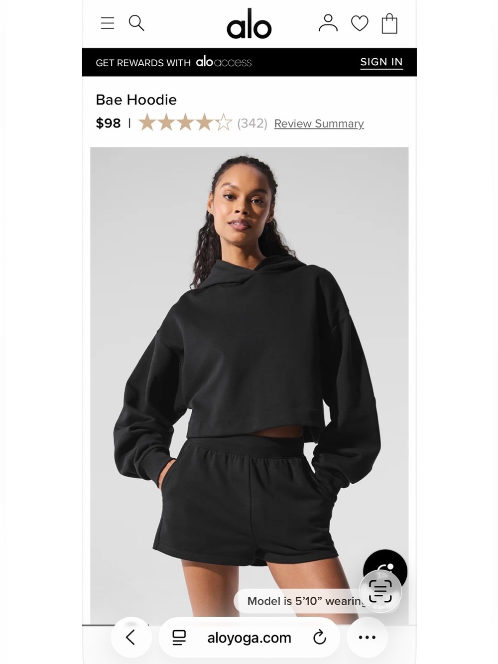 ALO Yoga Cropped Hoodie in Black